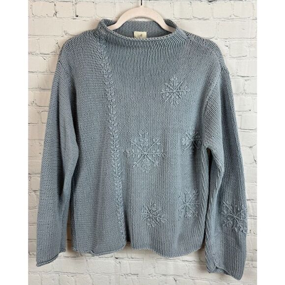 J.JILL embroidered snowflake mock neck blue gray sweater pullover size M - Picture 1 of 5